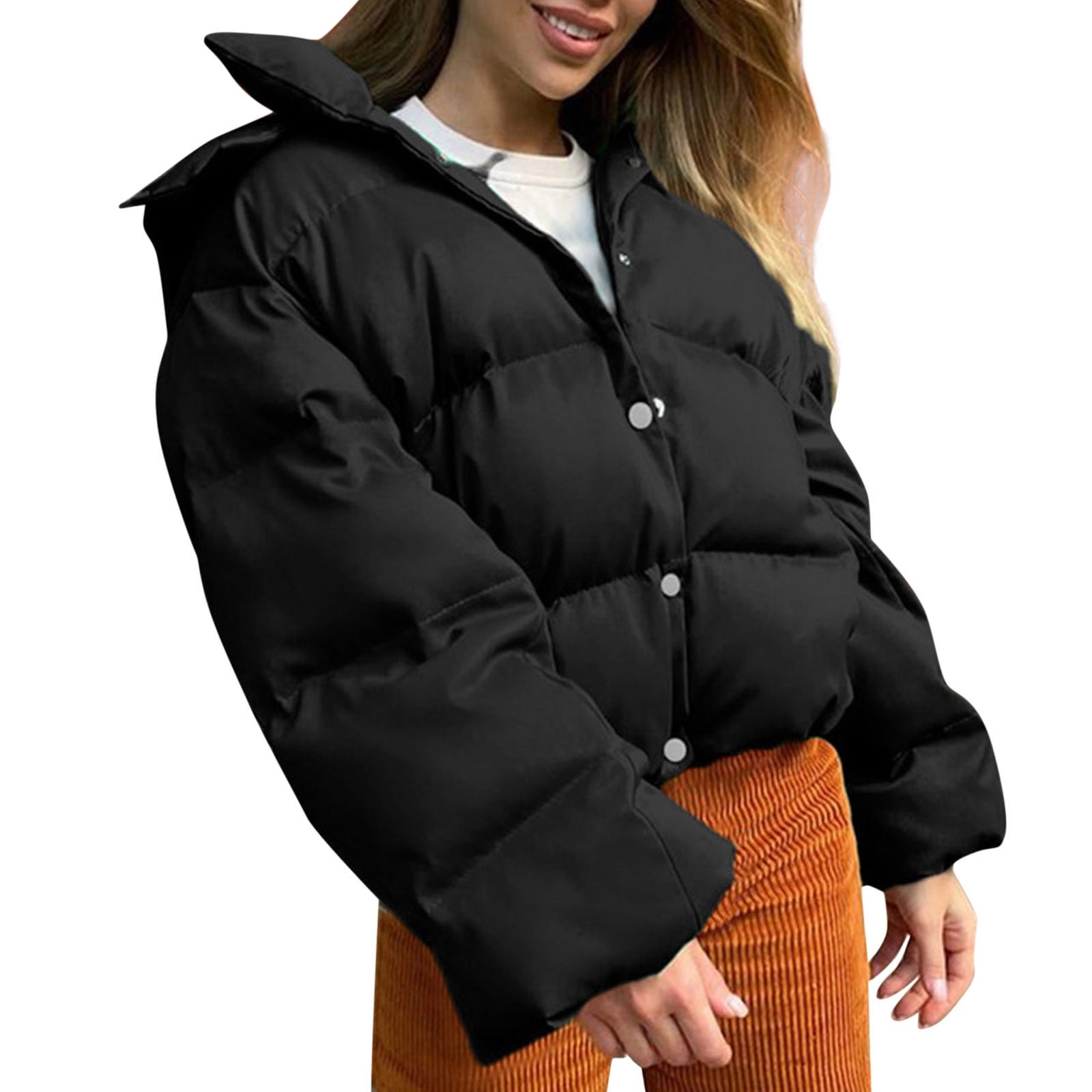 TAIAOJING Women's Winter Cropped Puffer Jacket Autumn Long Sleeved
