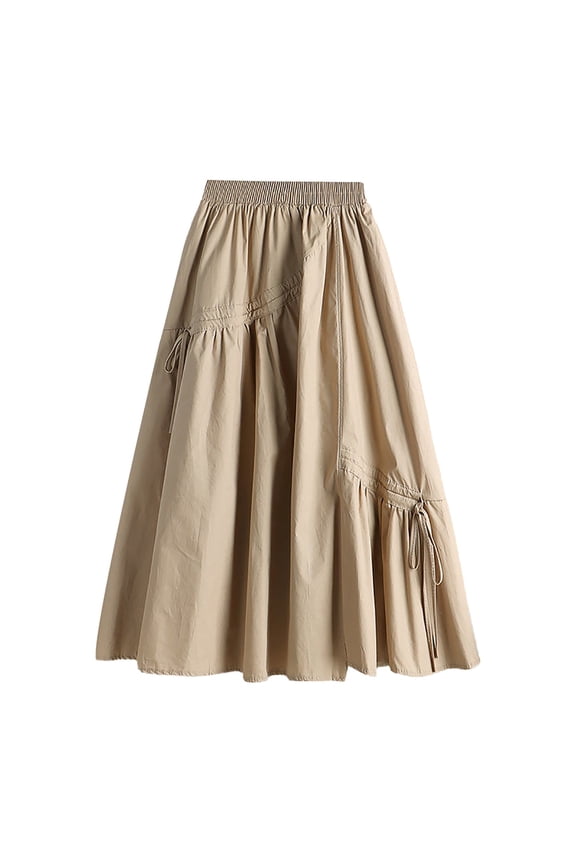 Womens A-Line Mini Skirts Solid Color Casual Irregular Lacing Medium Length Large Swing A Line Skirt