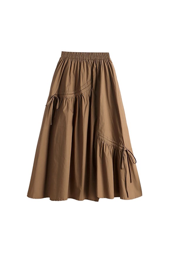 Womens A-Line Mini Skirts Solid Color Casual Irregular Lacing Medium Length Large Swing A Line Skirt