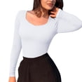 thumbnail image 1 of TAIAOJING Womens Bodycon Stretch Bodysuit 2023 V Neck Square Tights Trousers Women's Threaded Long Sleeved Tights Top Jumpsuit Yoga Rompers, 1 of 4