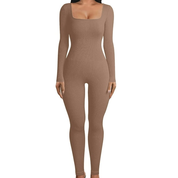 TAIAOJING Womens Bodycon Stretch Jumpsuit Womens Open Back Long Sleeve Flared Bottom Pants Romper Bodycon Jumpsuit Yoga Rompers