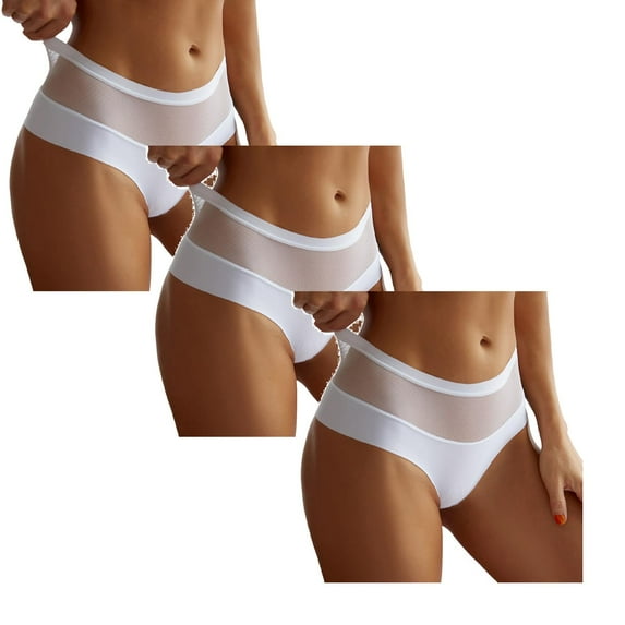 TAIAOJING Womens Briefs Mesh Bow Embroidered Lace Transparent String Sexy Underwear Back Bandage Hollow Out Panties String Briefs, 3 Pack