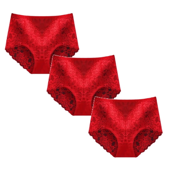 TAIAOJING Womens Briefs Mid High Waist Sexy Lace Panties Seamless Brief Briefs, 3 Pack