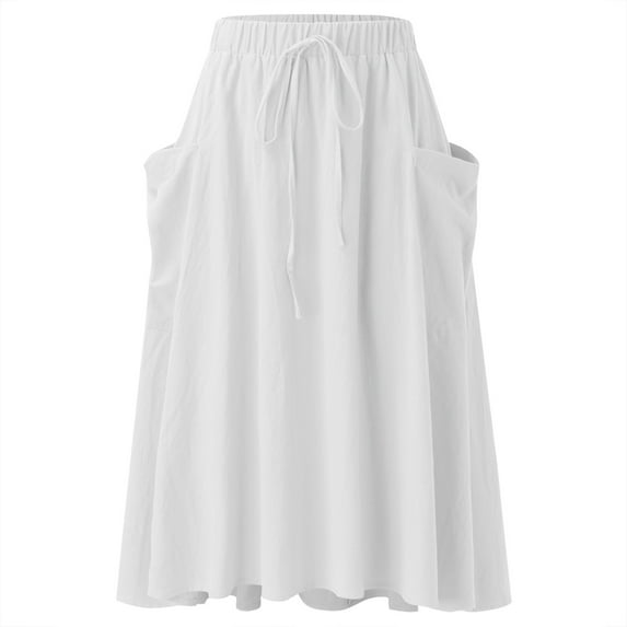 TAIAOJING Womens Casual High Waist Pleated A Line Midi Skirt With Pocket