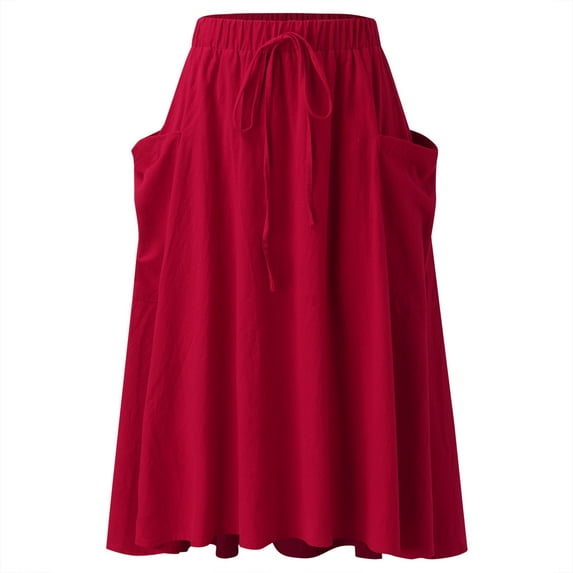 TAIAOJING Womens Casual High Waist Pleated A Line Midi Skirt With Pocket