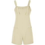 TAIAOJING Womens Casual Summer Playsuit Tie Shoulder Overall Shorts Scoop Neck Romper Jumpsuit With Pocket