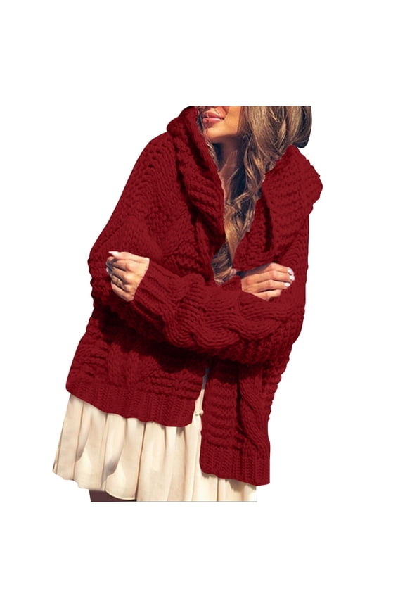 Womens Color Block Striped Sweater Winter Casual Long Sleeve Ladies Outwear Overcoat Coats Solid Hooded Cardigan Fried Dough Twist Knitted Pullover Jumper Tops