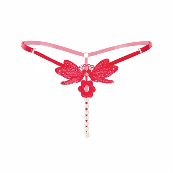 TAIAOJING Womens Cotton Briefs Lady Embroidery V-string Adjustable Size BK Underwear Panties