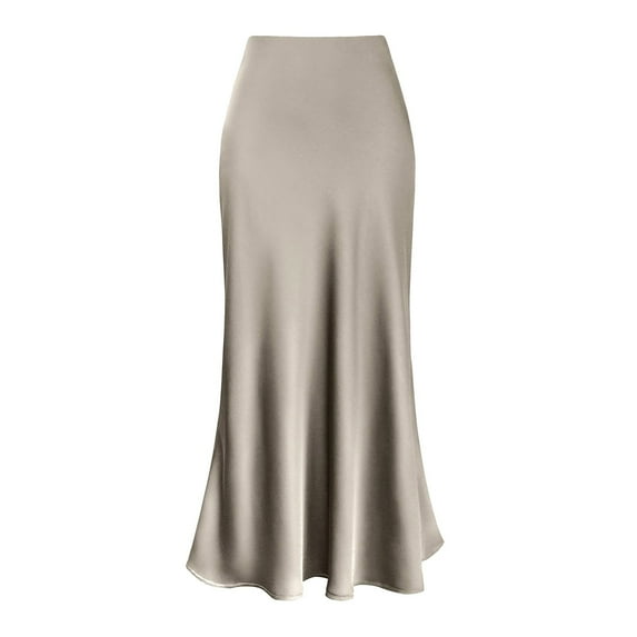 TAIAOJING Womens High Waist Skirt Solid Satin Dress Zipper Elegant Skirt