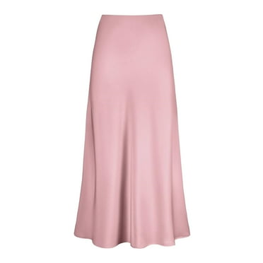 TAIAOJING Womens High Waist Skirt Solid Satin Dress Zipper Elegant Skirt