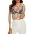 thumbnail image 1 of TAIAOJING Womens Lace Mesh Tops Summer Mesh Long Sleeve Layering Top For Neck Floral Embroidery Sheer See Through Tee Shirt Blouse, 1 of 8