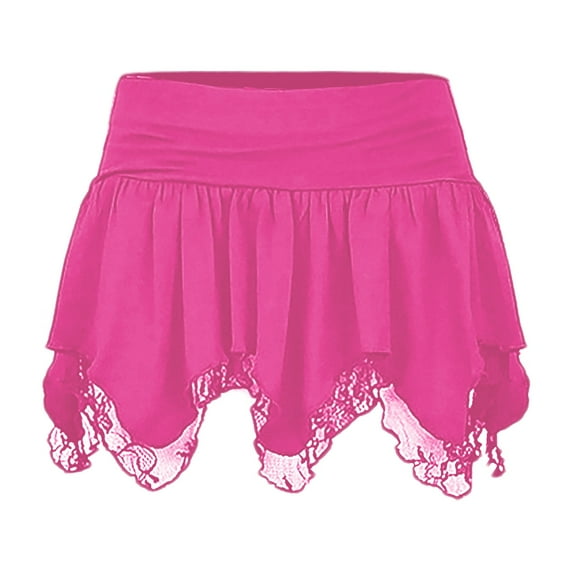 TAIAOJING Womens Lace Short Skirt Solid Color Low Waist Patchwork Flowy Ruffle Pleated Mini Skirts Streetwear