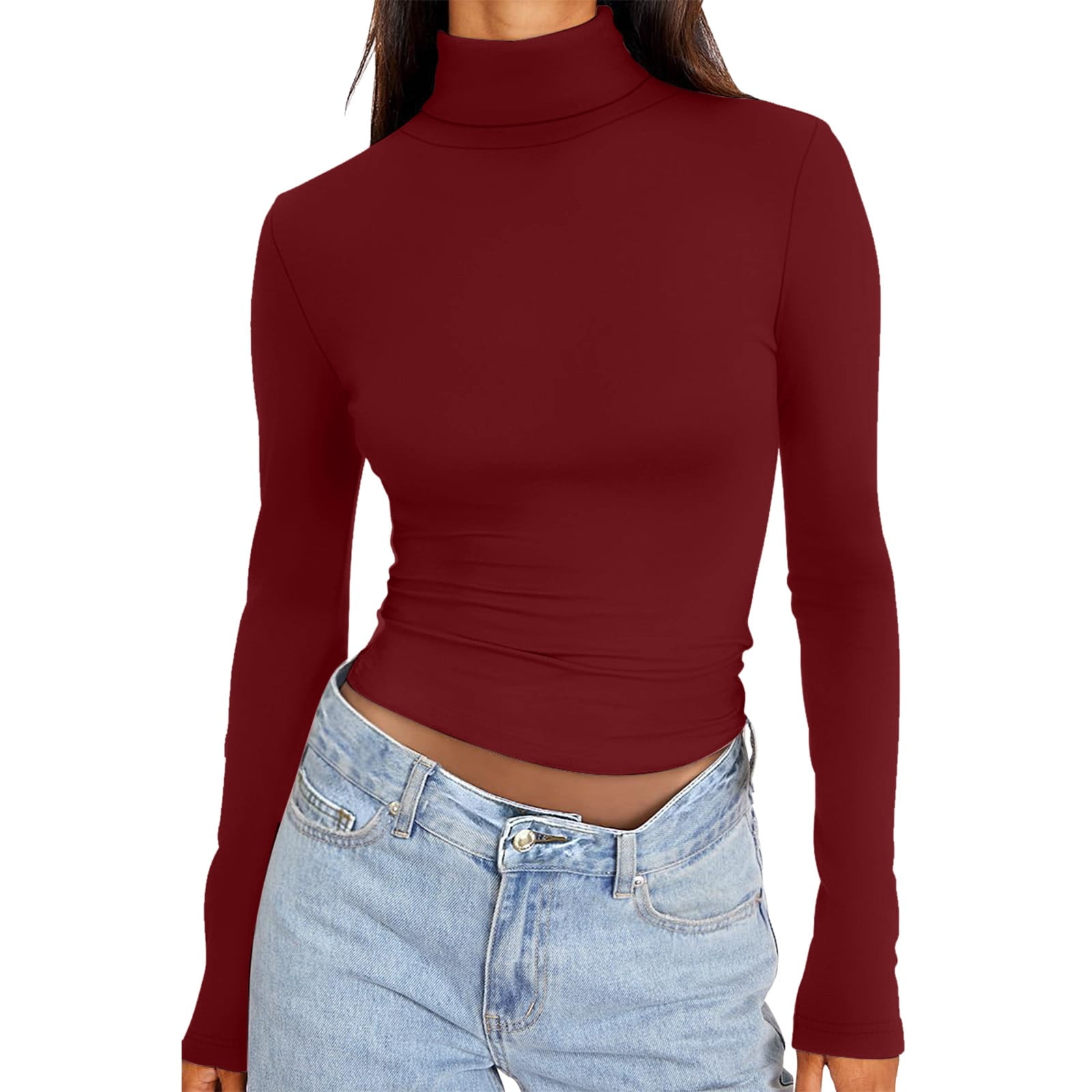 Womens Jumper Hiccup Sweater Unif Cropped Long Sleeve Turtleneck