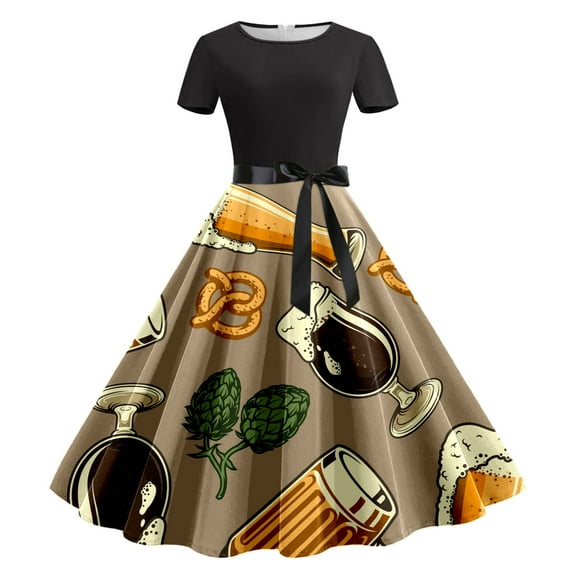 TAIAOJING Womens Oktoberfest Vintage Dress Short Sleeve Knee Length Vintage A Line Horn Swing Formal Ball Party Dress Skirt Dresses