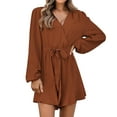 thumbnail image 1 of TAIAOJING Womens Overalls Ladies Fashion V Neck Long Sleeve Solid Color Casual Lace Up Jumpsuit, 1 of 7