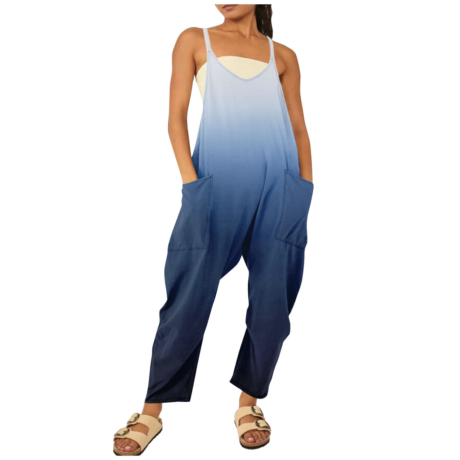 Solid Color Overalls Casual Loose Fitting Wide Leg Trousers Sling Backless Sleeveless Jumpsuit main image 1