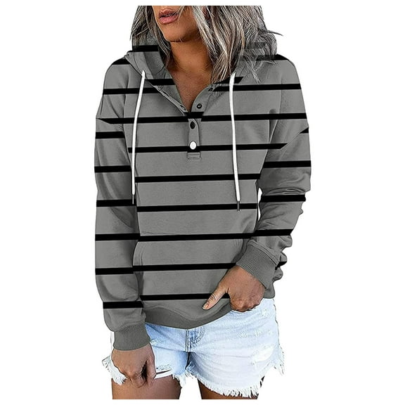 TAIAOJING Womens Oversized Half Zip Pullover Sweatshirt Casual Button Pocket Drawstring Long-Sleeved Hoodie