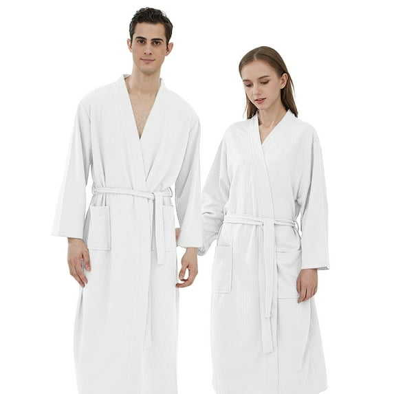 TAIAOJING Womens Plush Soft Robe Fluffy Ladies Men Couple Cloth Robe Sleepwear White Blue Polyester Dressing Gown Kimono Bath Robe Bathrobe For Hotel Home