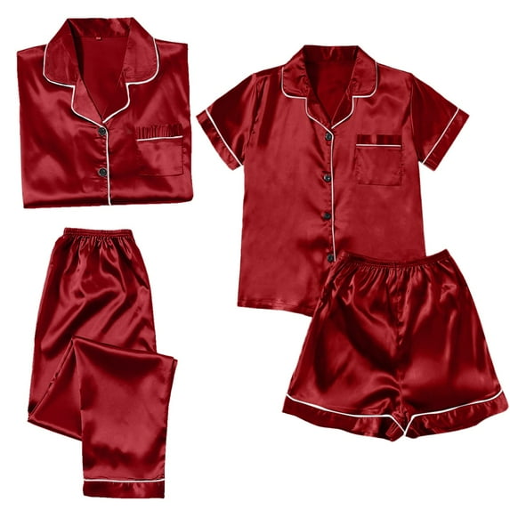 TAIAOJING Womens Satin Pajama Sets 4PCS Pajamas Set Pajamas Plus Size Pajamas Casual Pajamas Lace Suspenders Shorts Home Wear