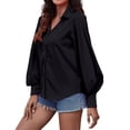thumbnail image 1 of TAIAOJING Womens Summer Tops Lapel Shirts Long Sleeve Blouse Button Down Shirts Elastic Trumpet Sleeve Casual Plain Fall T-Shirt, 1 of 7