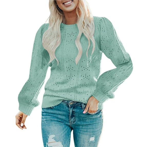 TAIAOJING Womens Sweater Fashion Solid Color Long Sleeve Crew Neck Hollow Out Casual Top Pullover Sweaters
