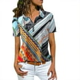 thumbnail image 1 of TAIAOJING Womens Tops Lapel Zipper Print Loose Short Sleeve T-Shirt Casual Tees, 1 of 5