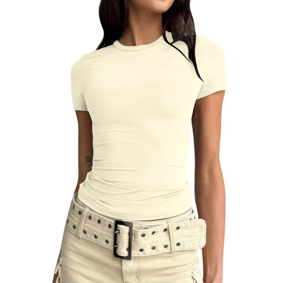 TAIAOJING Womens Trendy Slim Short Sleeve Basic Sexy Slim Bottom T Shirt Tops