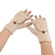 TAIAOJING Womens Winter Fingerless Touchscreen Gloves Fashion Solid Color Knit Button Flip Cute Dual Use Warm Half Finger Gloves