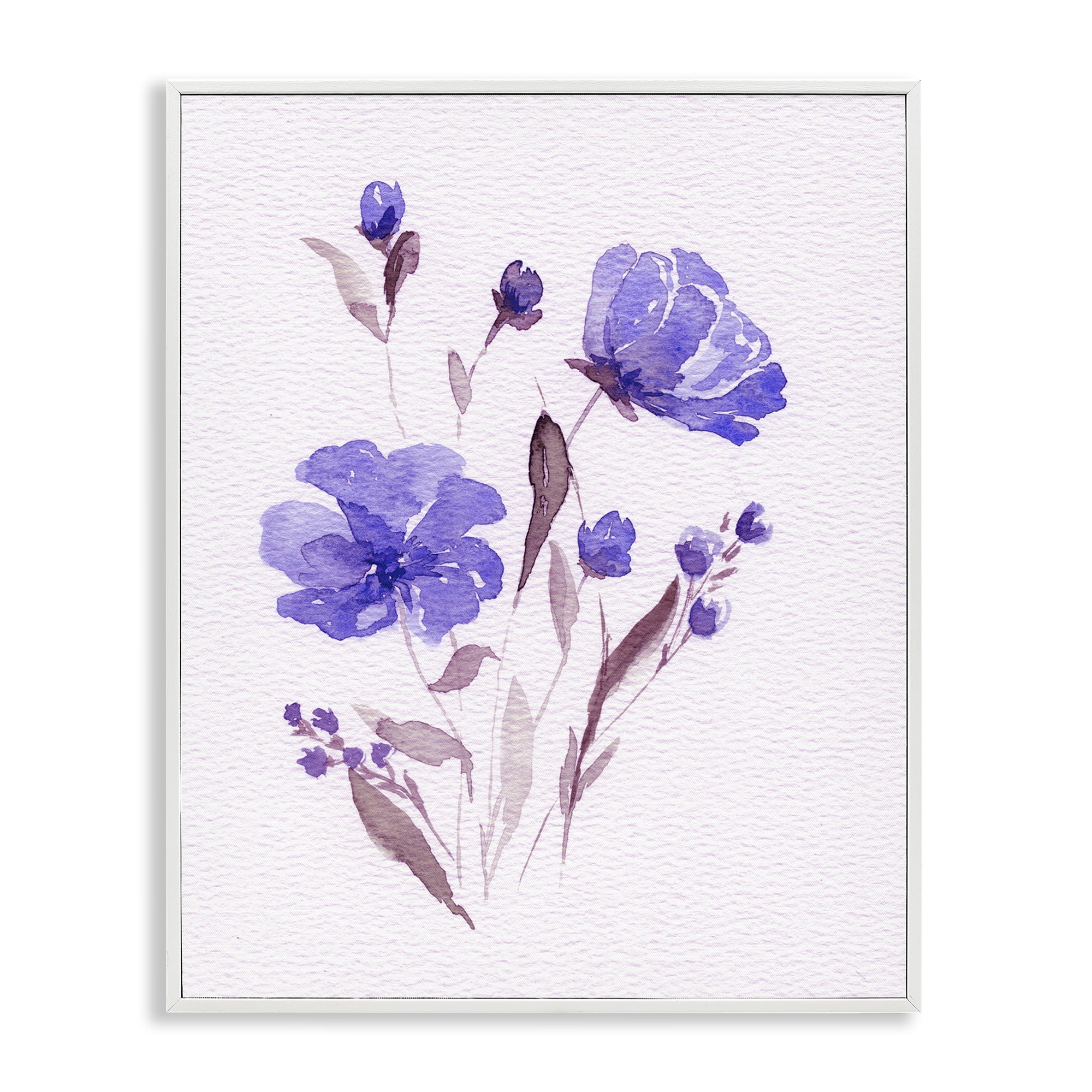 Stupell Industries Watercolor Purple Flowers White Framed Giclee Art, design by Leah Noel Art