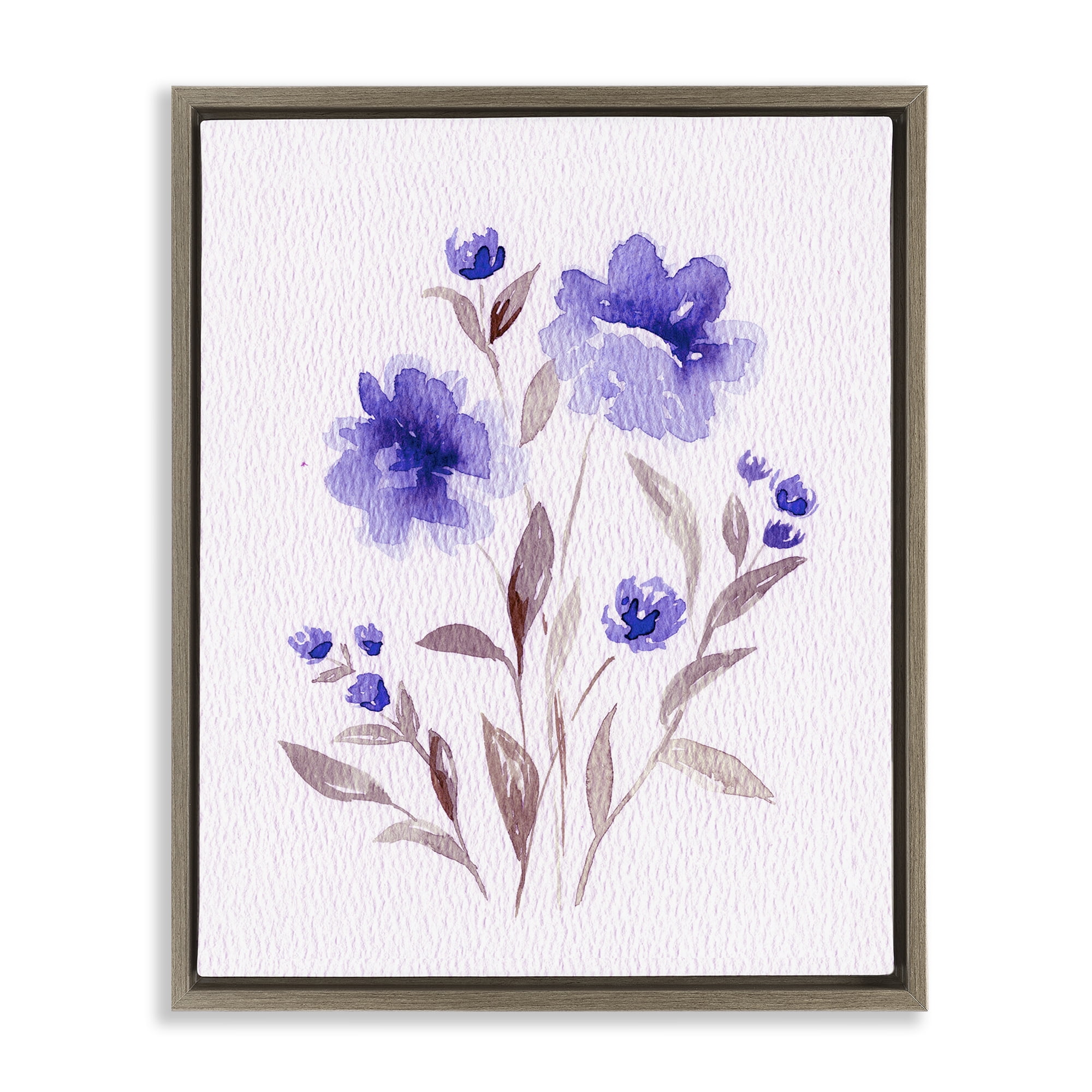Stupell Industries Blooming Purple Flowers Brown Framed Floater Canvas Wall Art, design by Leah Noel Art