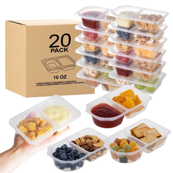 TAIHUIMY 10oz Reusable Snack Containers with Lids for Kid, 2 Compartment Large Capacity Meal Prep Containers for School lunch, Go out Travel, Party