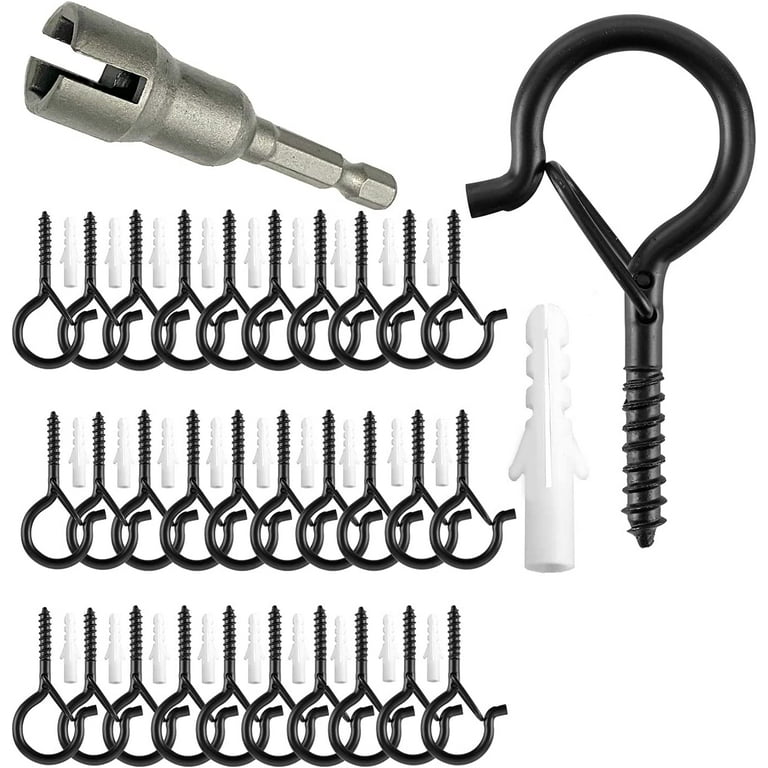 TAIHUIMY 30 Pack Q-Hanger Screw Hooks for Outdoor String Lights, Eye Hooks Christmas Rope Light Clips, Plants Wind Chimes Decoration Hanging Safety