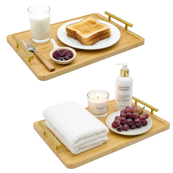 Taikonlab 2 pack 15.7×11.4“ Bamboo Serving Tray for Food, Solid Wooden Tray with Handle