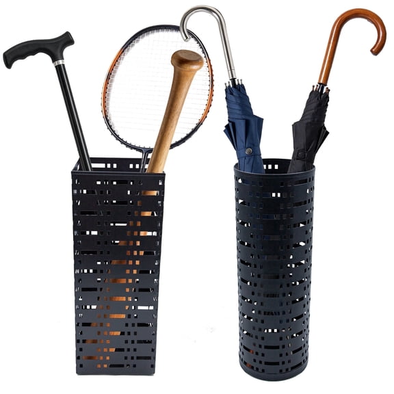 Taikonlab Set of 2 Umbrella Holder for Entryway with 4 Hooks, 16.5" Tall Freestanding Umbrella Stand (Square + Round)