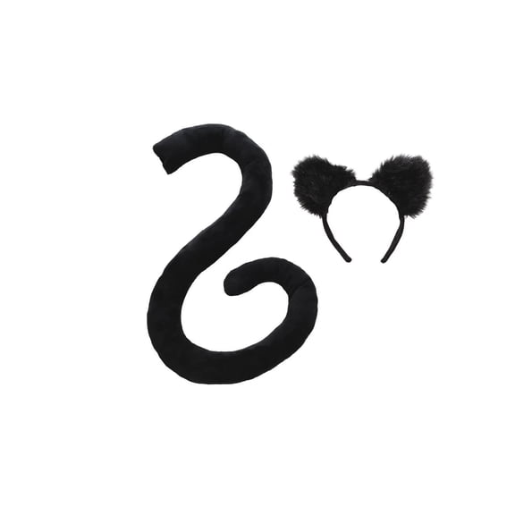 Black Cat Tail & Ears Adult Costume Set