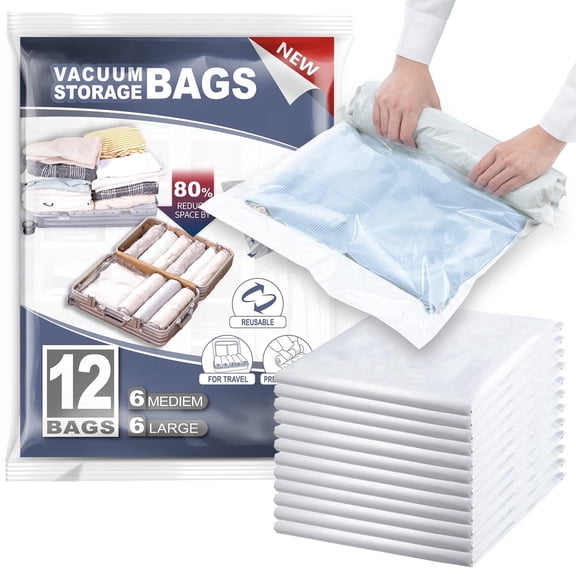 TAILI Clear Vacuum Storage Bag for Clothing, Comforters, Blankets, Bedding Home Packing Organizers No Need Pump, 12 Pack