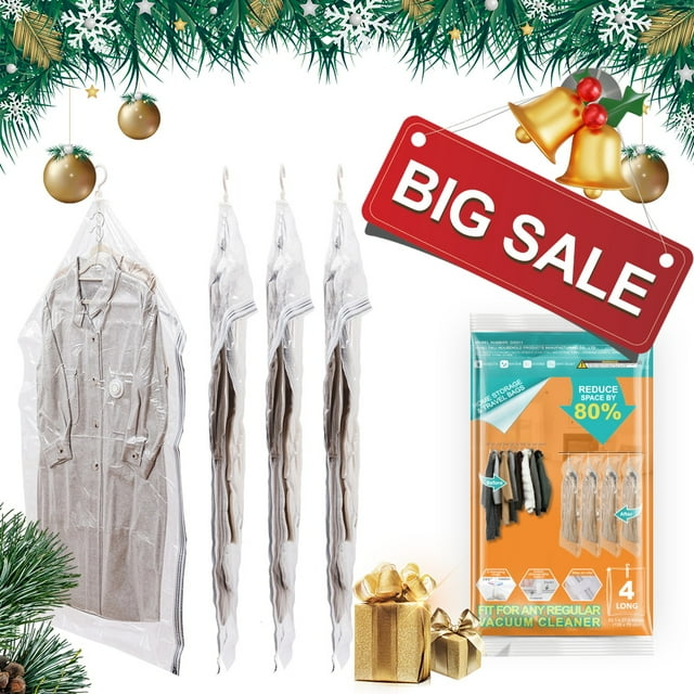 TAILI 4 Pcs Hanging Vacuum Storage Bag for ClothesGarment Bags Suit