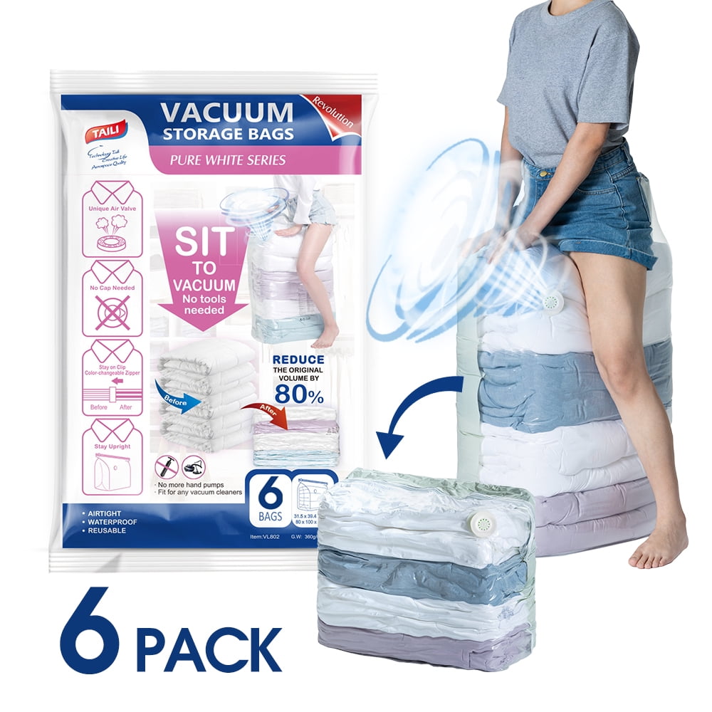 TAILI Vacuum Storage Bags 4 Pack, Space Saver Bags, Extra Large Jumbo Cube  31x40x15 inch, Blue Vacuum Sealed Bag for Beddings Comforters Pillows