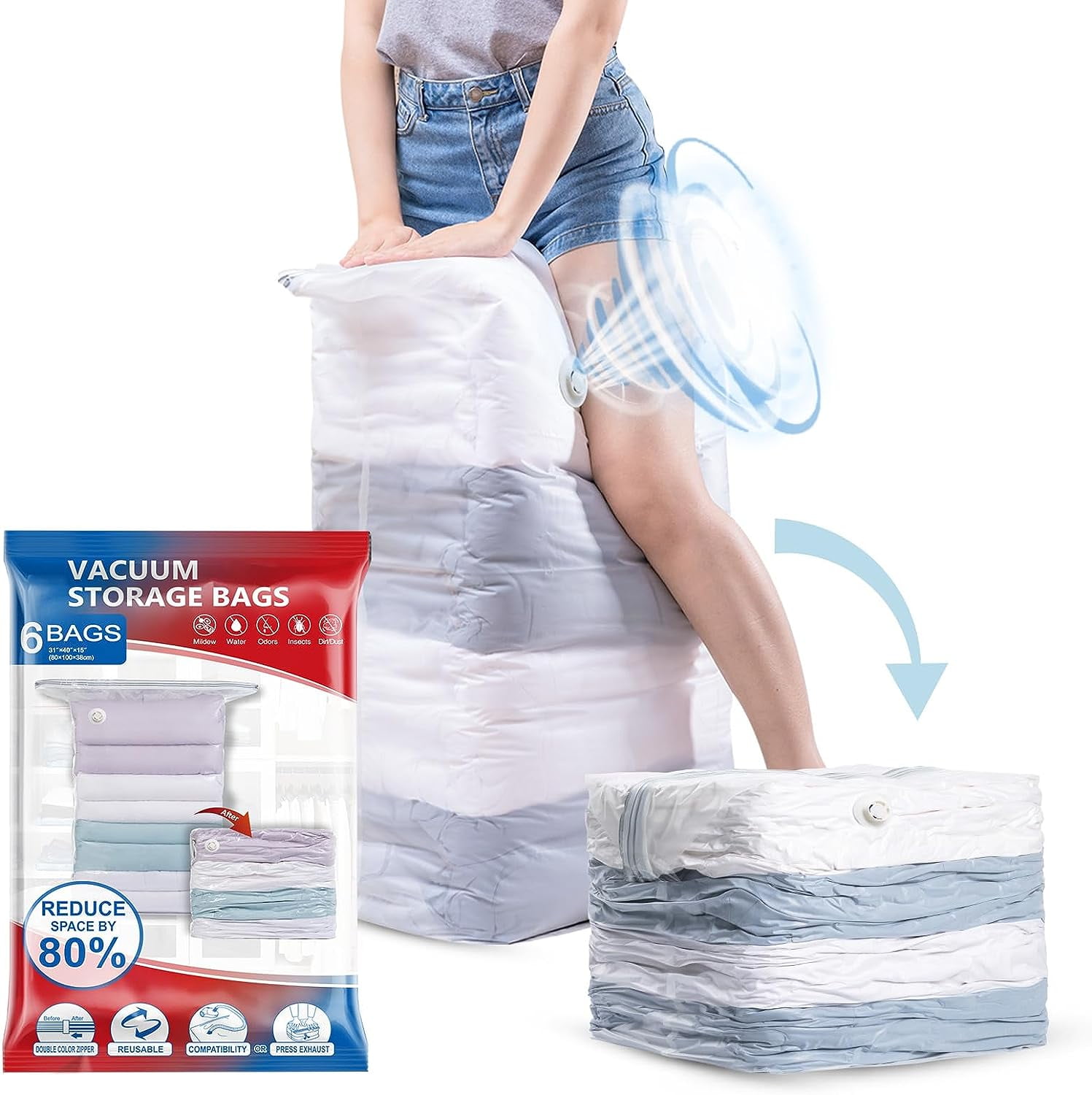 TAILI 8 Packs Jumbo Size Vacuum Storage Bags, Space Saver Bags, Extra Large Vacuum Sealer Bags