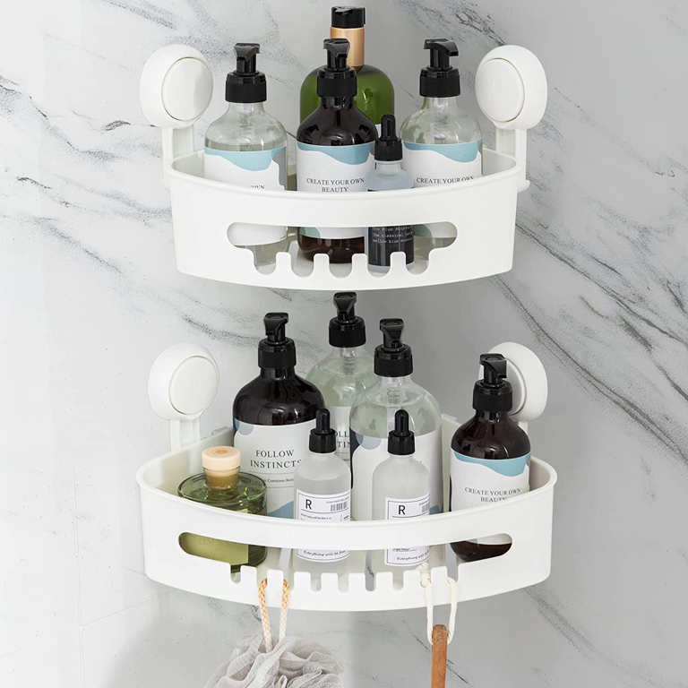 AIBLOM 2-Pack Glass Corner Shower Shelves Shampoo Soap Holder for Inside  Shower, Shower Caddy Organizers for Bathroom/Bathtub Wall Corner, Shower
