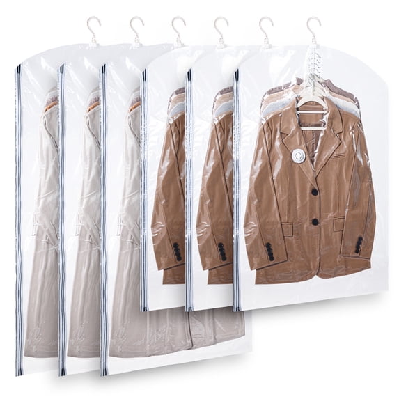 TAILI Hanging Vacuum Storage Bags for Clothes, Suits, Coats, Dresses, Jackets, 6 Pack (3 Long + 3 Short), Clear