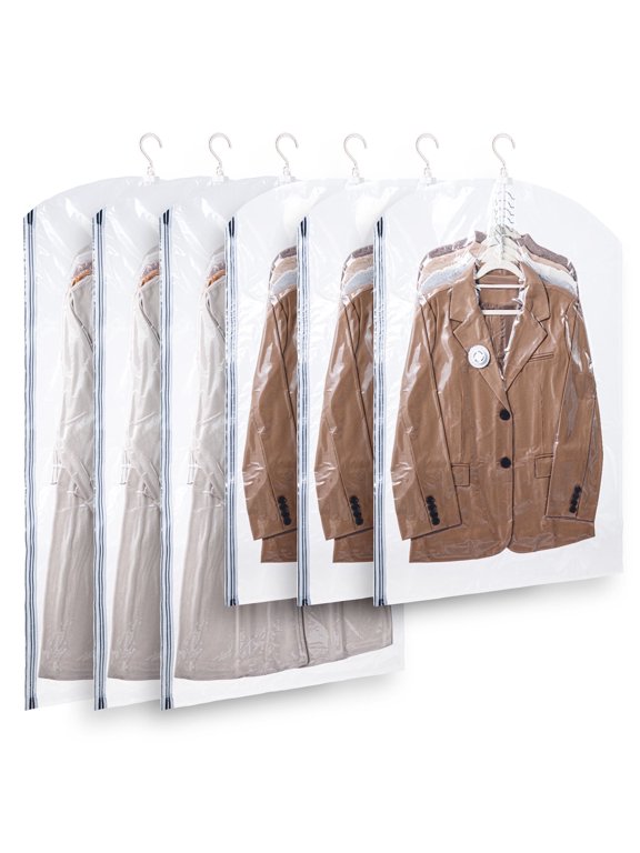 TAILI Hanging Vacuum Storage Bags for Clothes, Suits, Coats, Dresses, Jackets, 6 Pack (3 Long + 3 Short), Clear