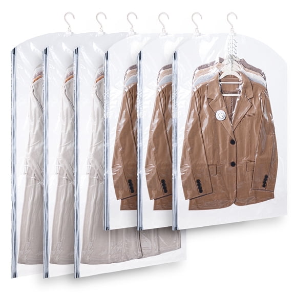 TAILI Hanging Vacuum Storage Bags for Clothes, Suits, Coats, Dresses, Jackets, 6 Pack (3 Long + 3 Short), Clear
