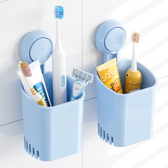 TAILI Suction Toothbrush Holder 2 Pack, Powerful Toothpaste Suction Cup, Self-Draining Shower Razor Holder, for Wall, Kitchen Tableware, Blue