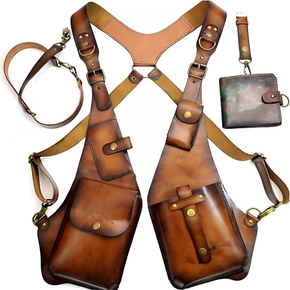 TAILNOVA Men Anti Underarm Shoulder Bag Adjustable Leather Strap Wallet Bag Outdoor Phone Bag Anti Theft Harness Wallet Leather Underarm Shoulder Bag Men, Coffee