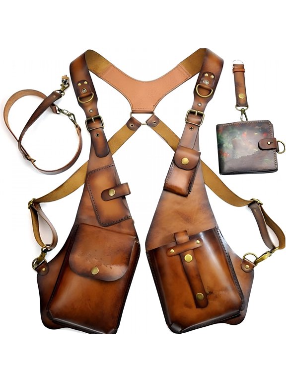 Men Anti Underarm Shoulder Bag Adjustable Leather Strap Wallet Bag Outdoor Phone Bag Anti Theft Harness Wallet Leather Underarm Shoulder Bag Men, Coffee