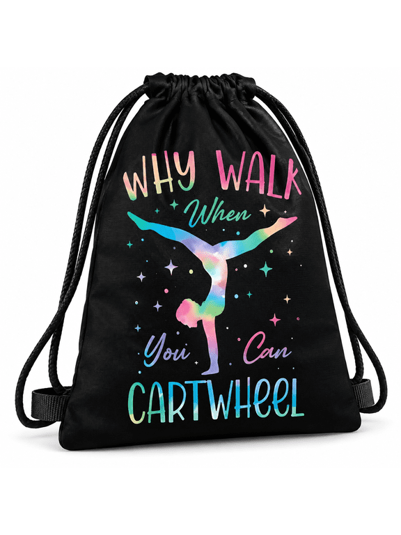 Sparkly Gymnastics Drawstring Bag Backpack Why Walk When You Can Cartwheel Tumbling Gymnastics Lover Sports Bags for Gym School Gym String Bag Daypack for Gymnast Birthday Christmas Gift