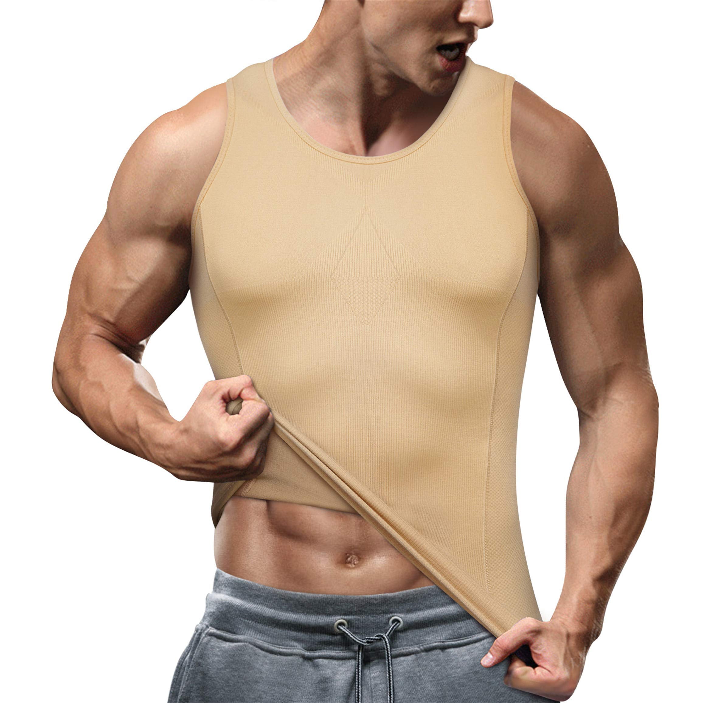 TAILONG Men Compression Shirt for Body Slimming Tank Top Shaper Tight  Undershirt Tummy Control Girdle, Beige, L price in UAE,  UAE