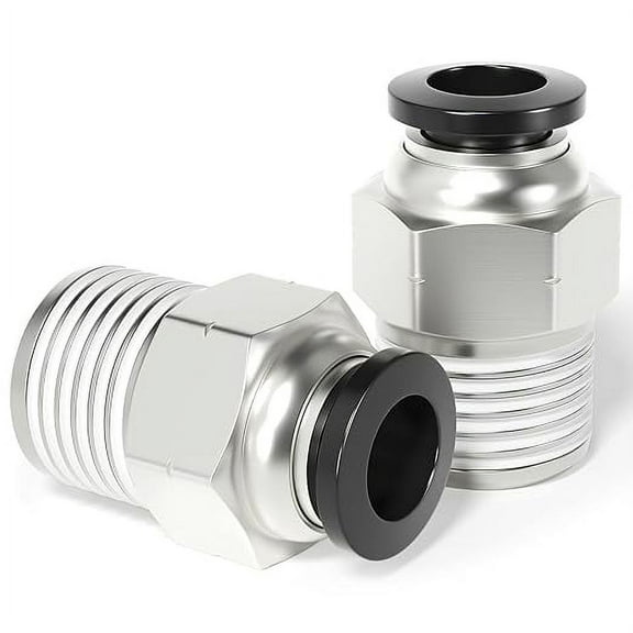 TAILONZ PNEUMATIC Male Straight 1/4 Inch Tube OD x 1/4 Inch NPT Thread Push to Connect Fittings PC-1/4-N2 (Pack of 2)