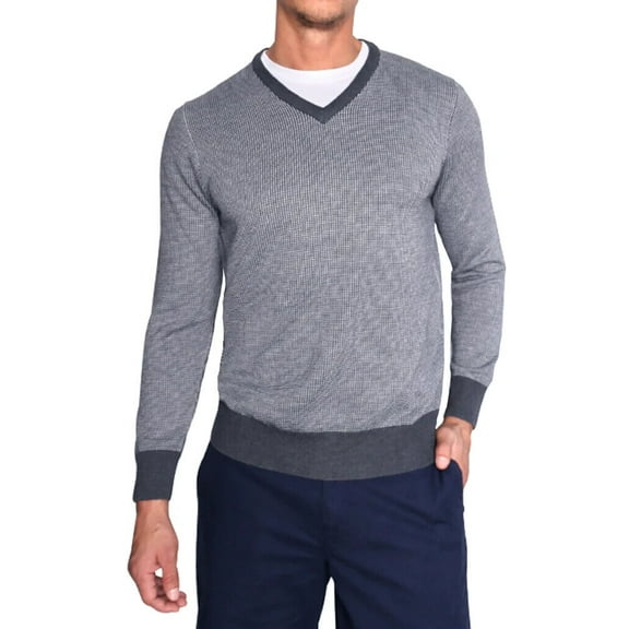 TAILORBYRD MELANGE BIRDSEYE V-NECK SWEATER Gray Size M